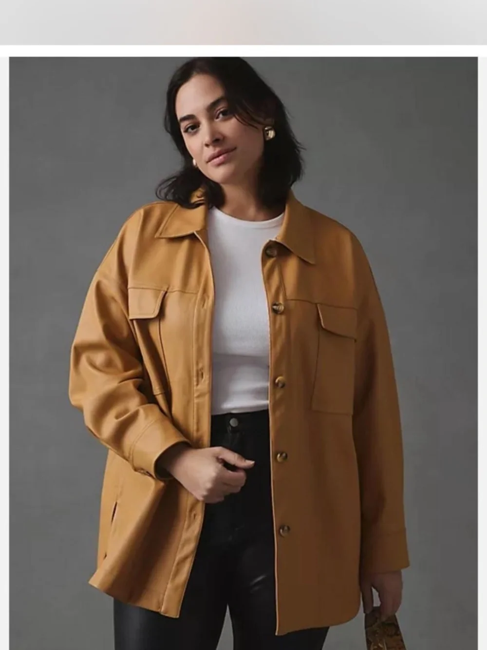 Maeve by Anthropologie Faux Leather Camel Shacket – Size Large - Picture 1 of 6